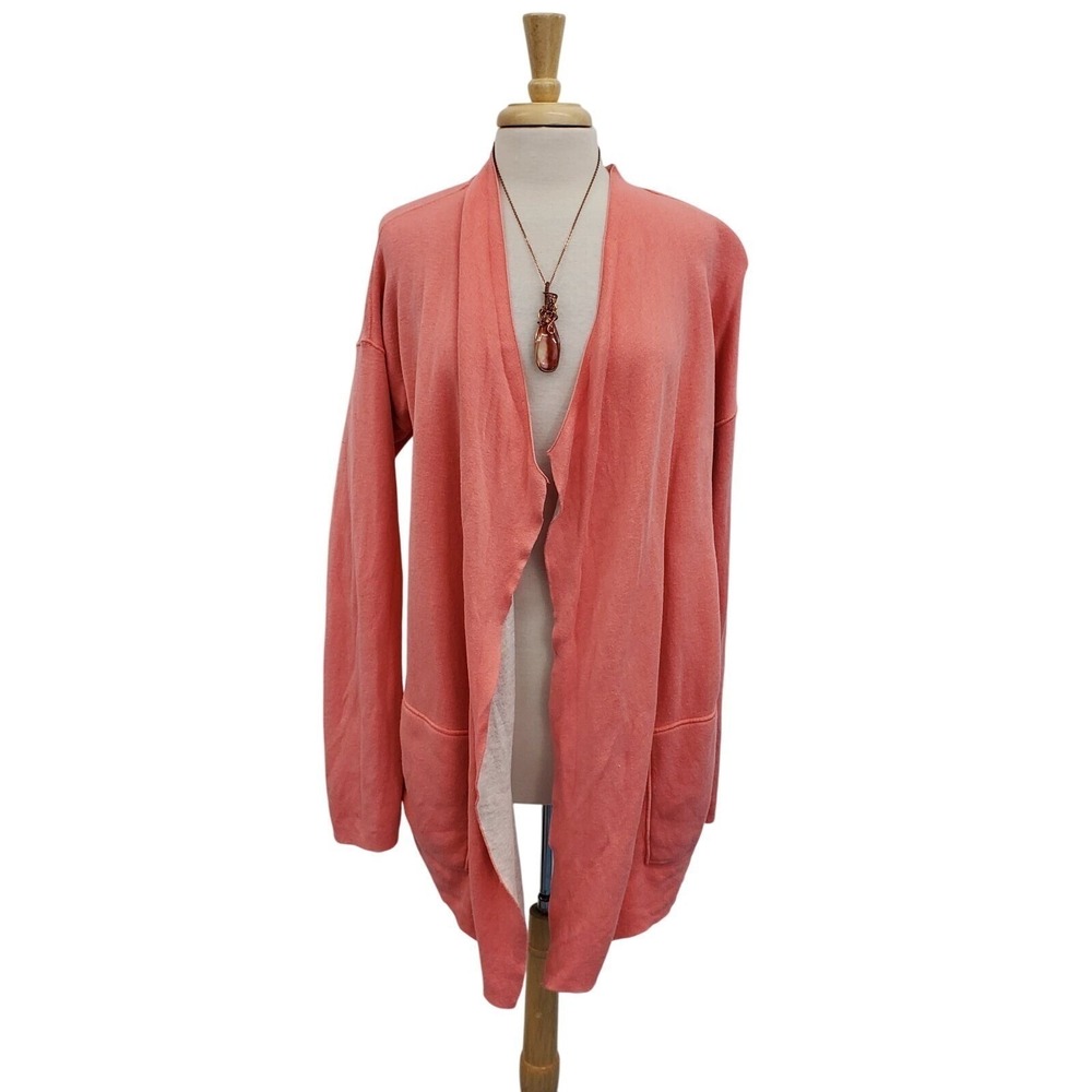Pure Jill Reversible Coral Peach Open Front Cardigan Sweater Knit Drape Womens M